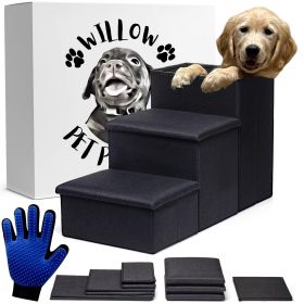Black Dog Stairs for High Beds or Couch Foldable Dog Steps With Storage for Small Dogs Medium Dogs Puppy Stairs
